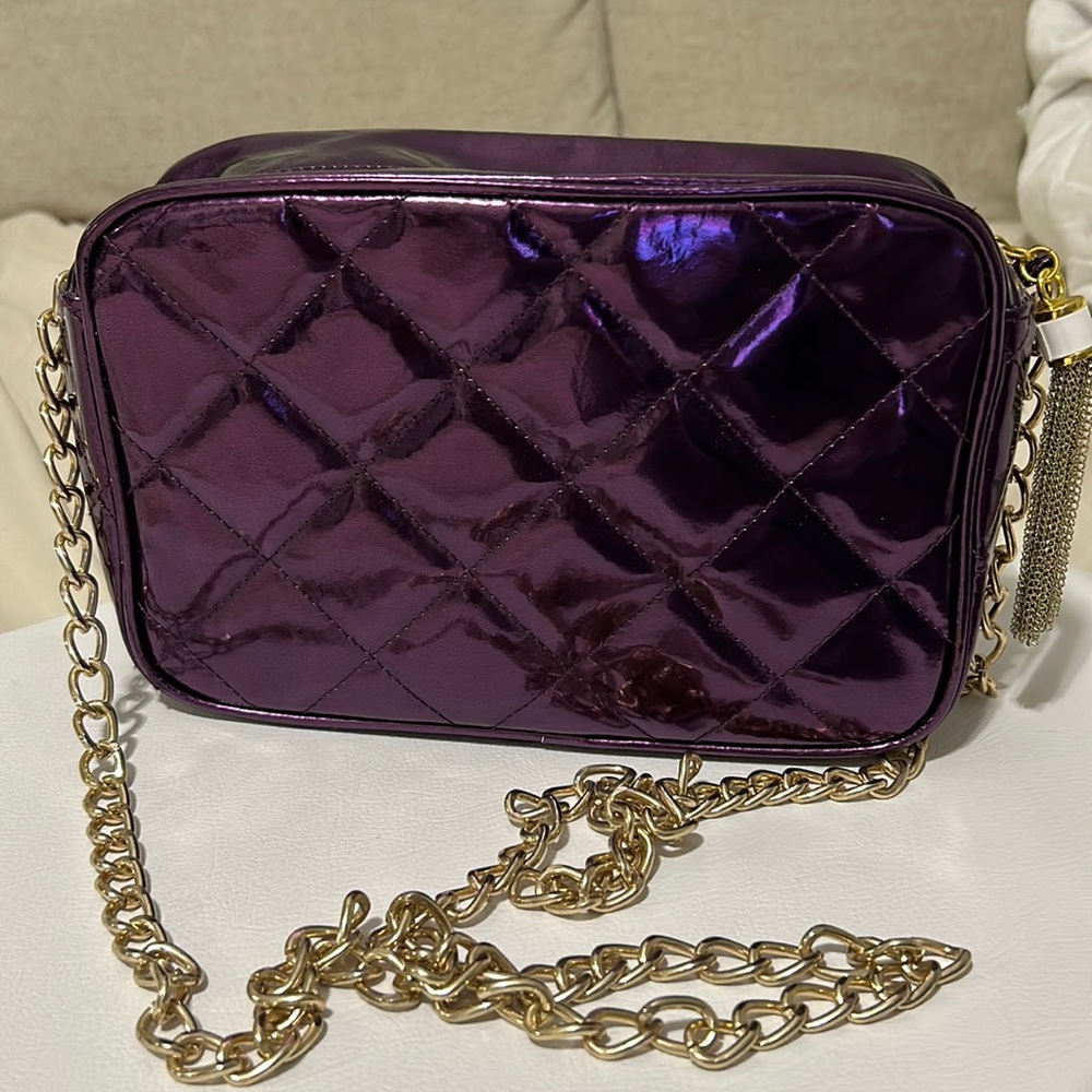 No Brand Name Purple Purse with gold tone chain
